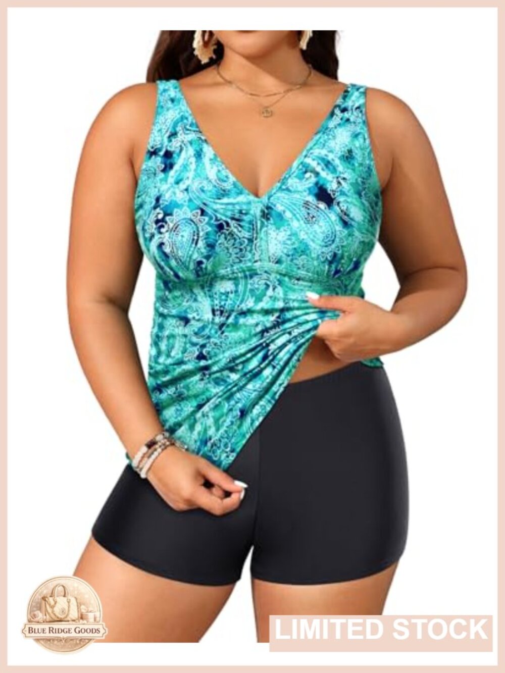 Plus Size Tankini with Shorts Tummy Control Two Piece Bathing Suit Athletic